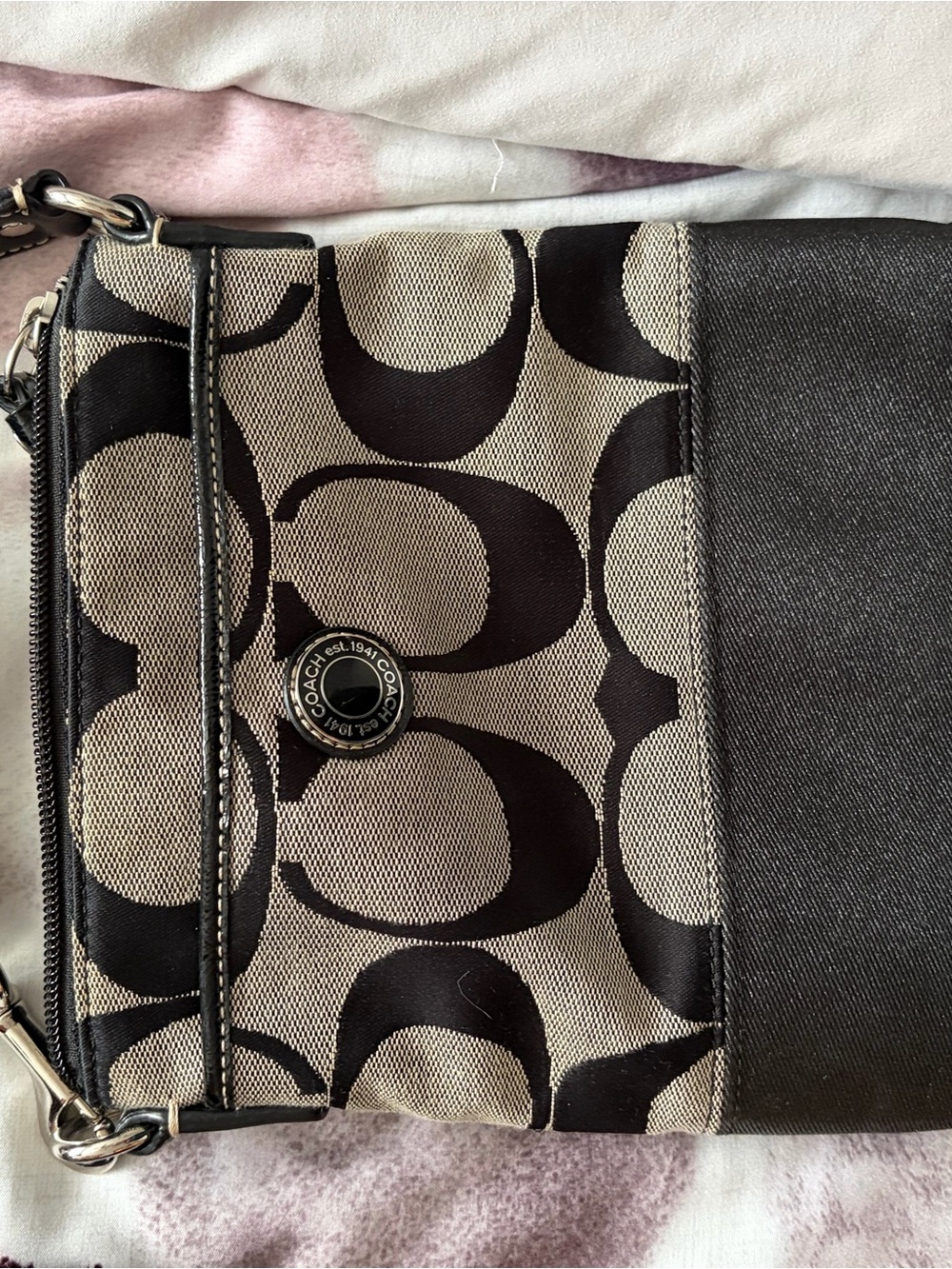 Coach Tan and Black Signature Canvas Crossbody Bag